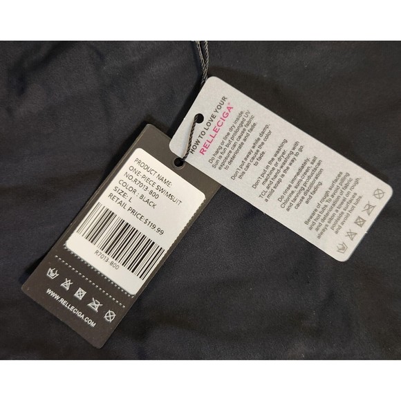 RELLECIGA Black One Piece High Cut Bandeau Adjustable Straps Swimsuit Size Large - Picture 7 of 11